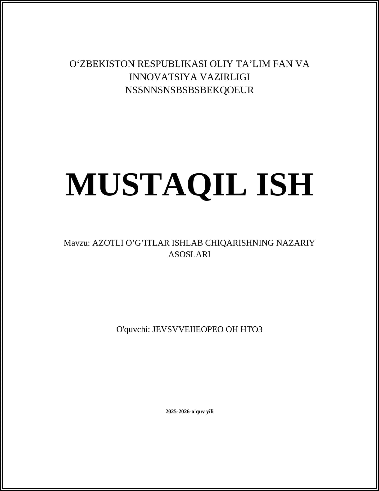 AZOTLI O’G’ITLAR ISHLAB CHIQARISHNING NAZARIY ASOSLARI