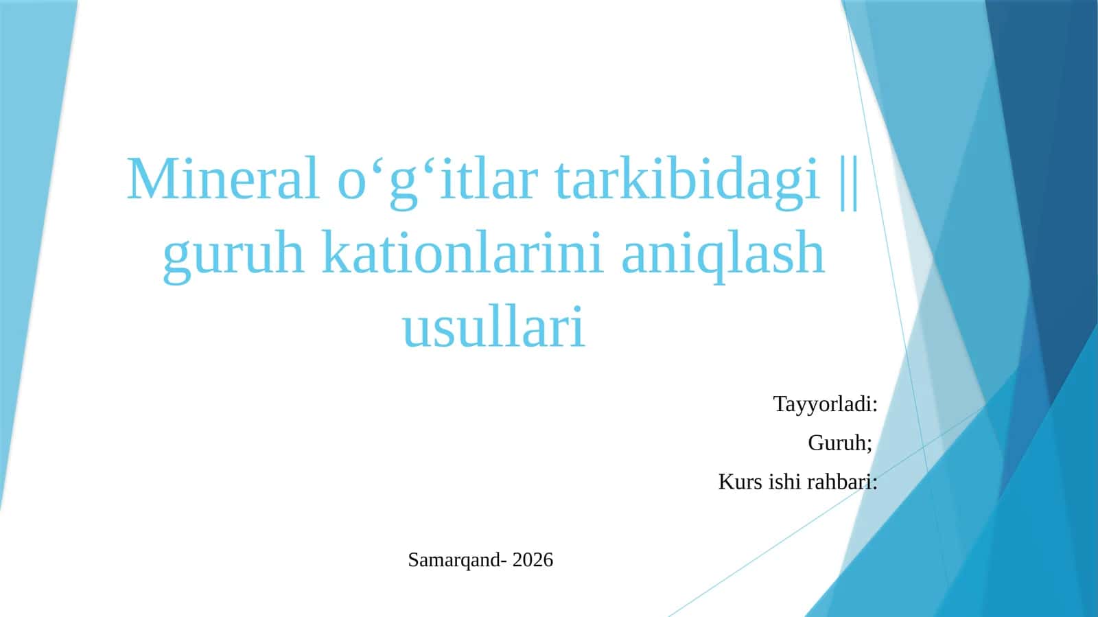 Mineral oʻgʻitlar tarkibidagi guruh kationlarini aniqlashusullari