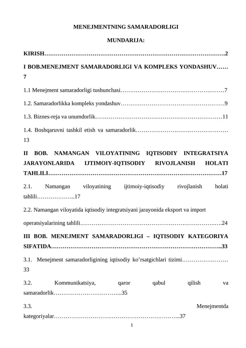 MENEJMENTNING SAMARADORLIGI