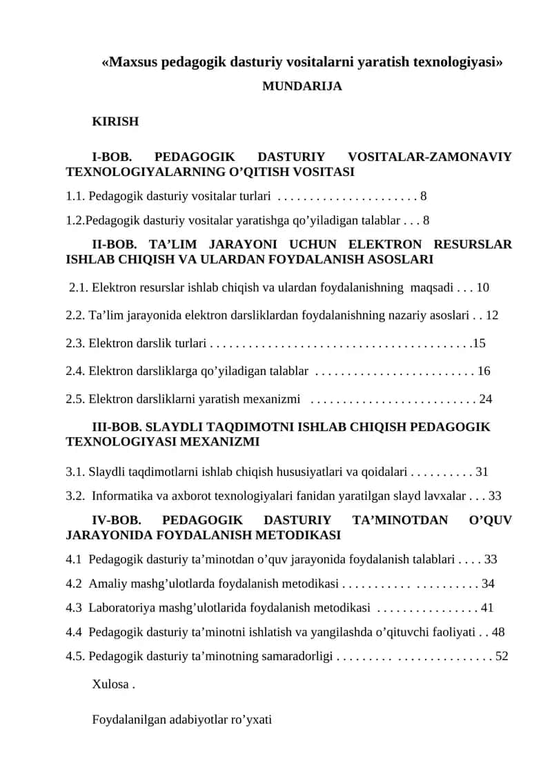 Maxsus pedagogik dasturiy vositalarni yaratish texnologiyasi