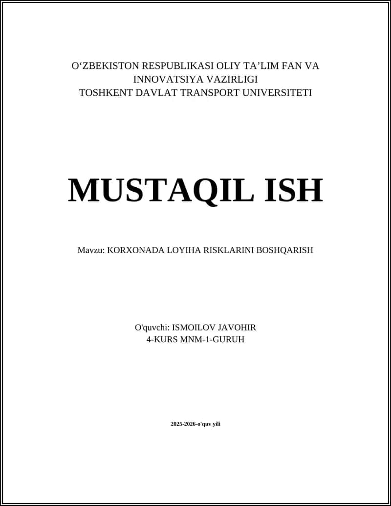 KORXONADA LOYIHA RISKLARINI BOSHQARISH