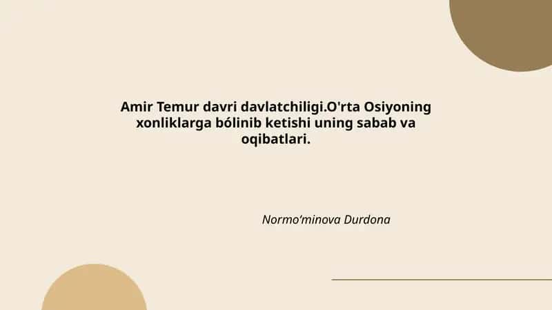 Amir Temur davri davlatchiligi