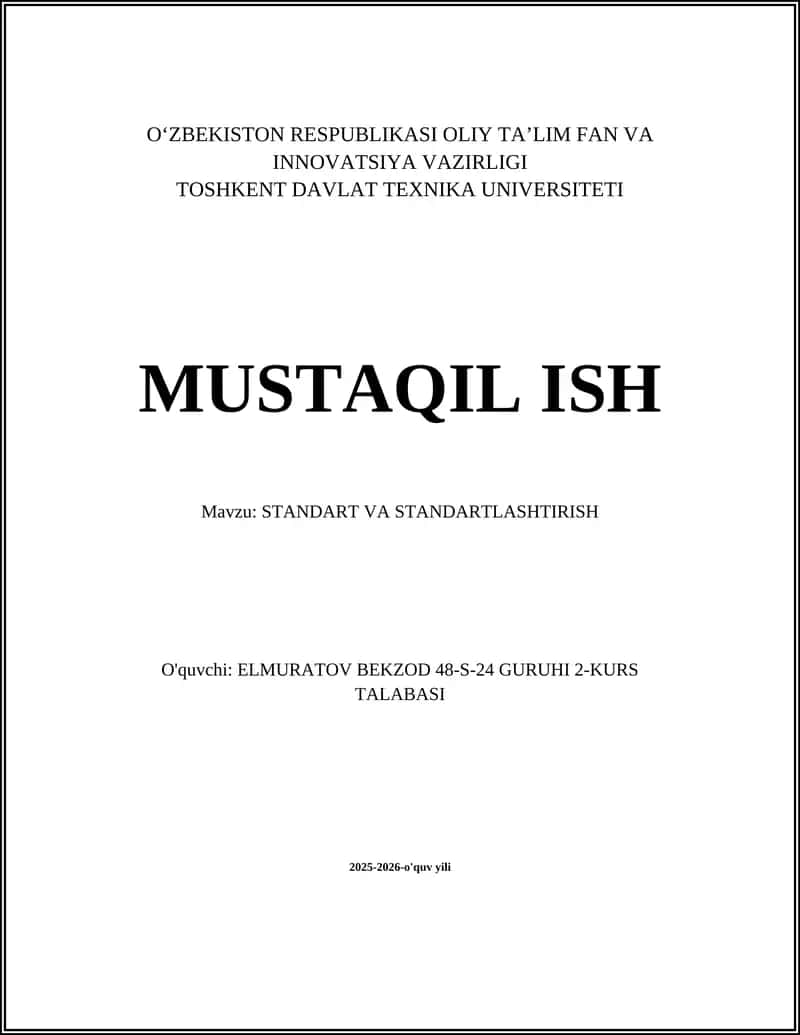 STANDART VA STANDARTLASHTIRISH