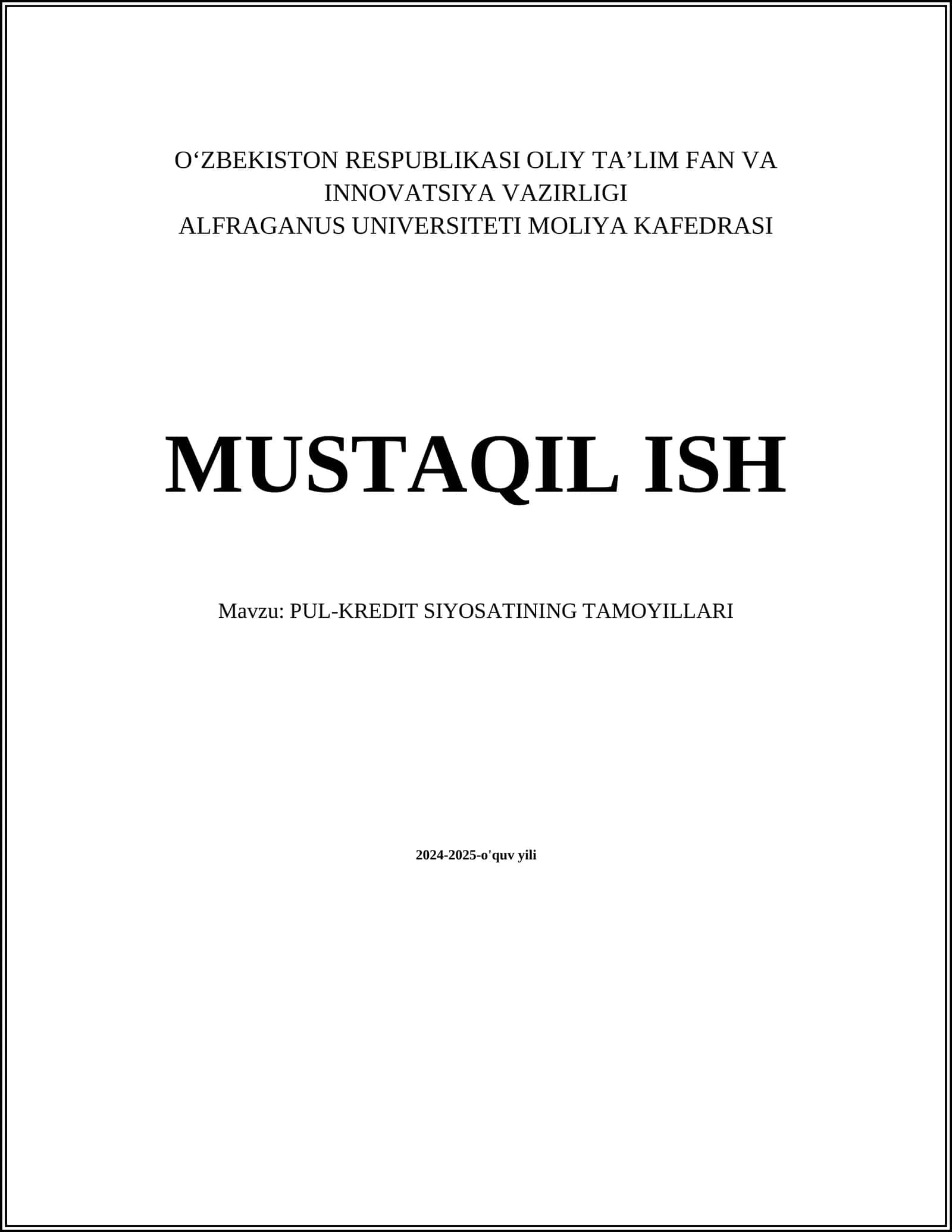 PUL-KREDIT SIYOSATINING TAMOYILLARI