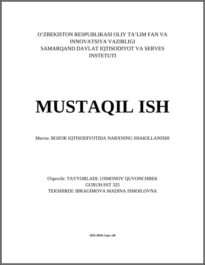 BOZOR IQTISODIYOTIDA NARXNING SHAKILLANISHI