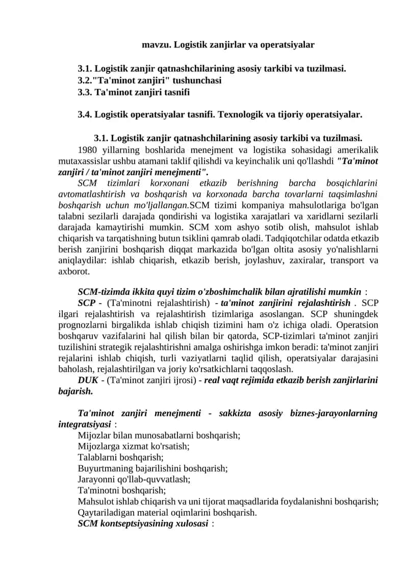 Logistik zanjirlar va operatsiyalar