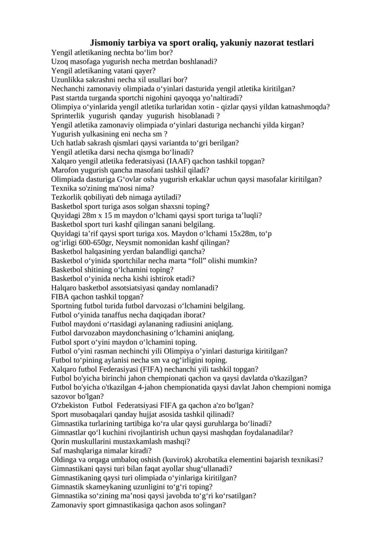 Yengil atletika savollarni yechish