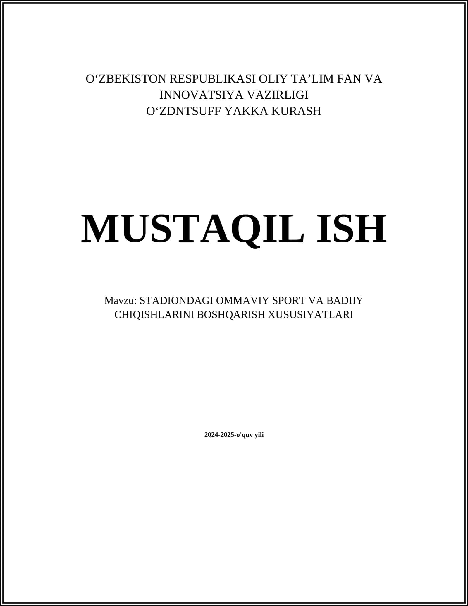 STADIONDAGI OMMAVIY SPORT VA BADIIY CHIQISHLARINI BOSHQARISH XUSUSIYATLARI