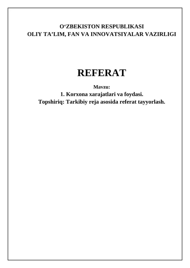 Korxona xarajatlari va foydasi