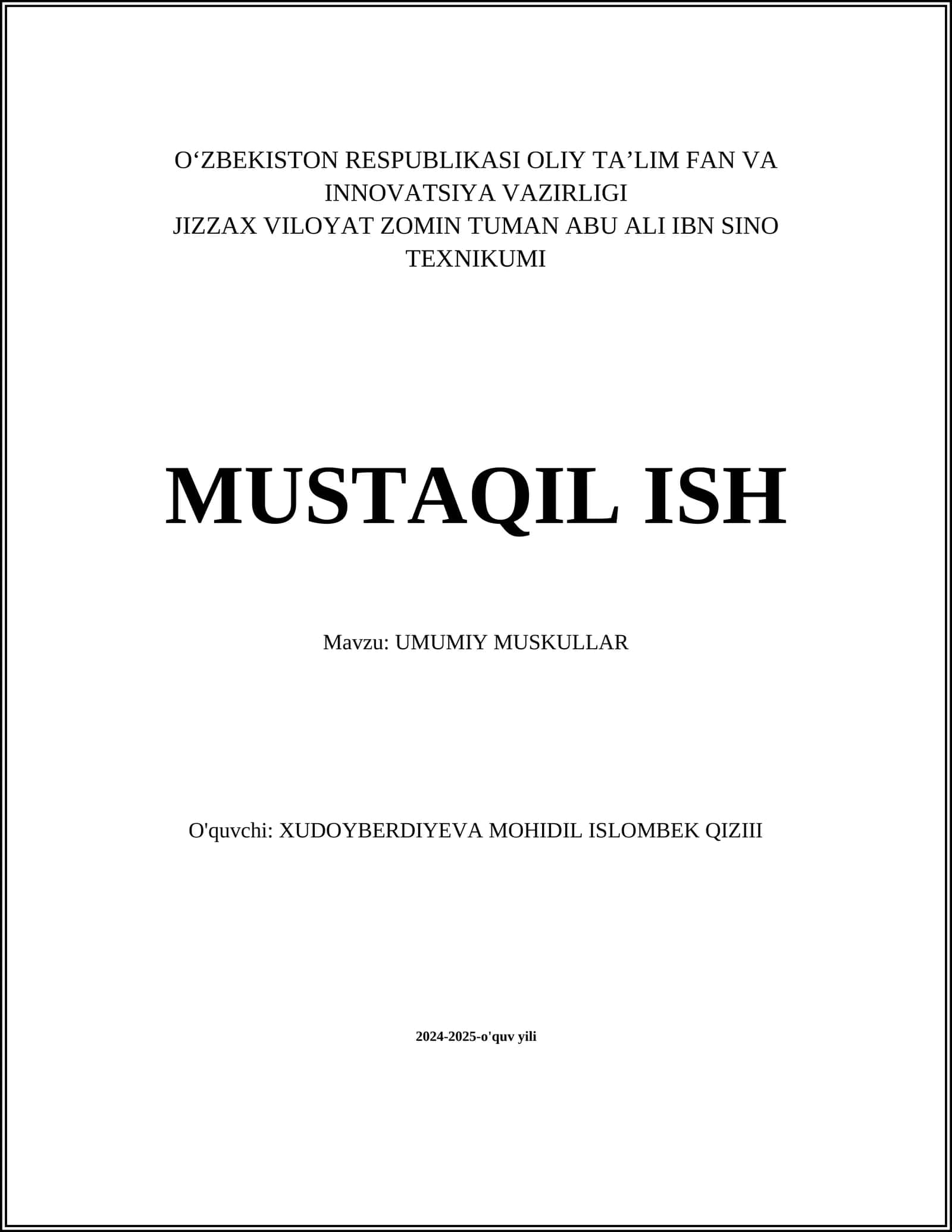 UMUMIY MUSKULLAR