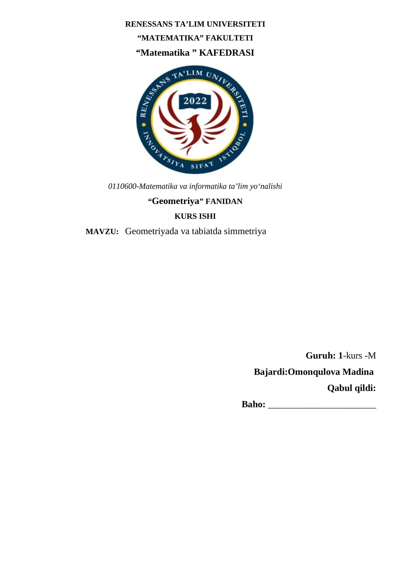 Geometriyada va tabiatda simmetriya