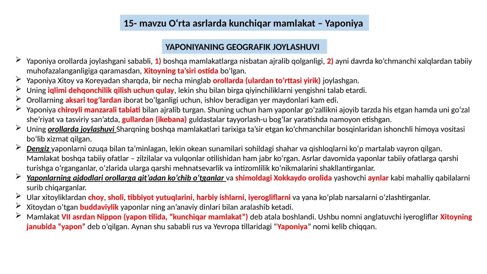 15-mavzu O‘rtaasrlarda kunchiqar mamlakat –Yaponiya
