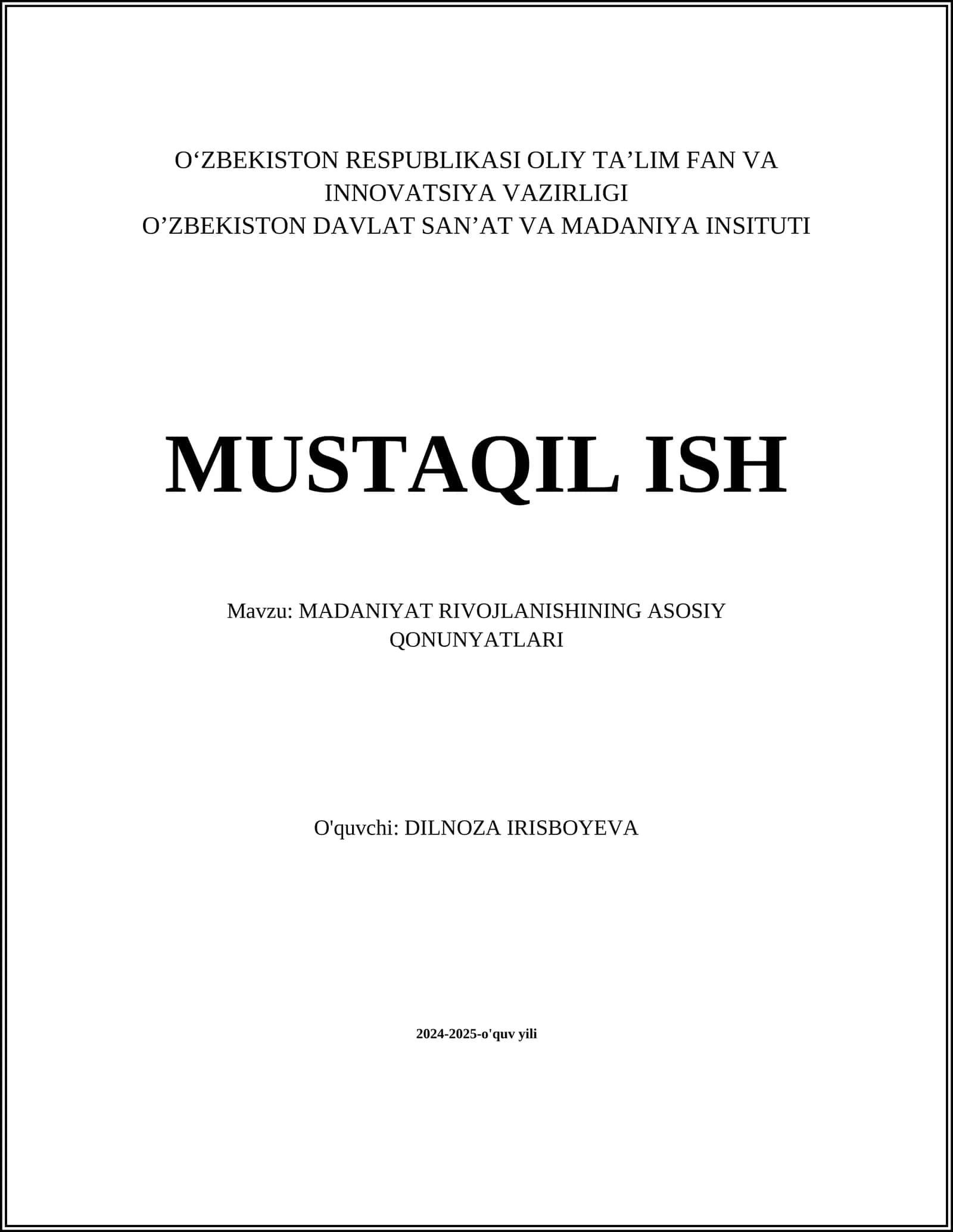 MADANIYAT RIVOJLANISHINING ASOSIY QONUNYATLARI