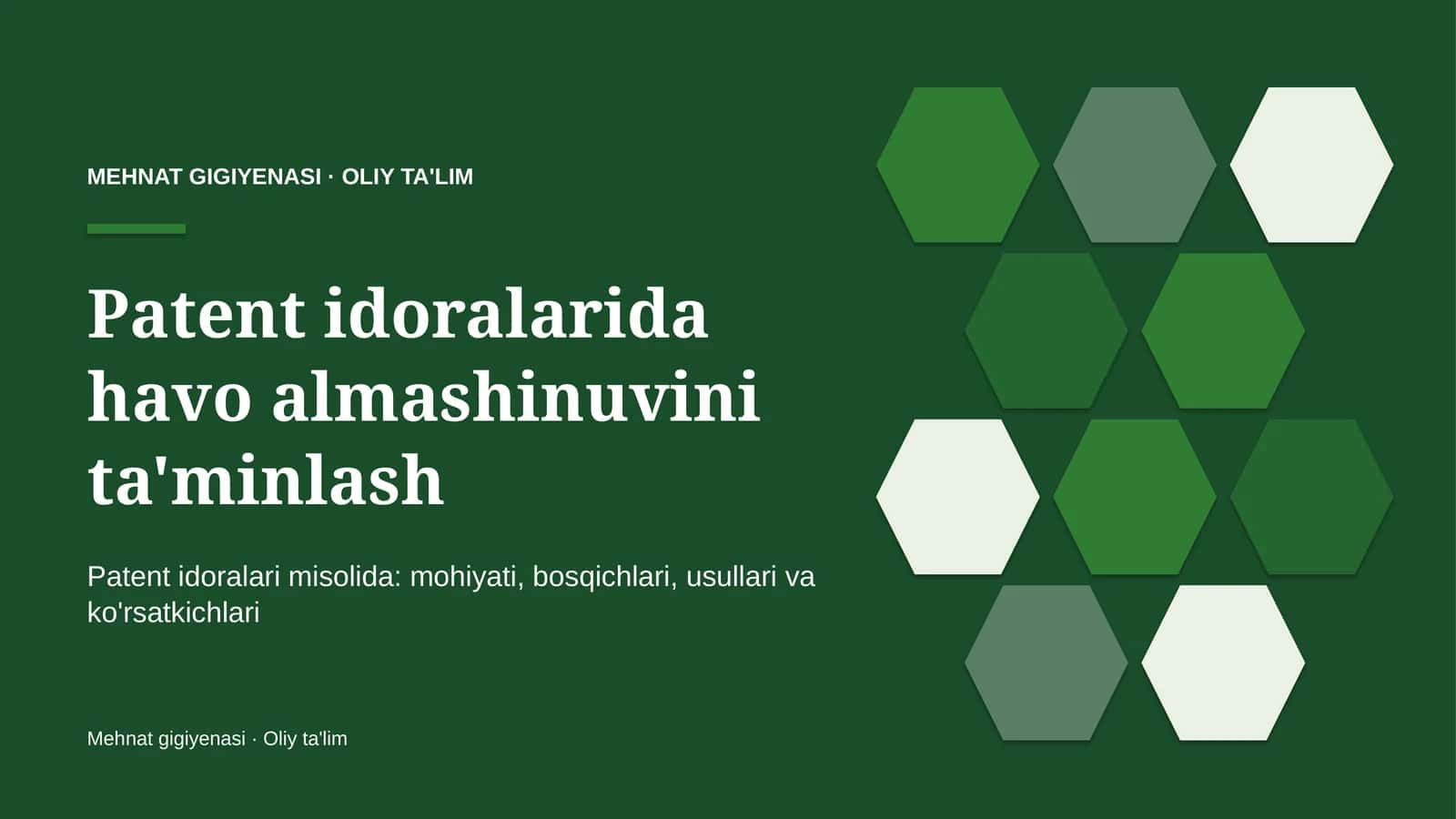 Patent idoralarida havo almashinuvini ta'minlash