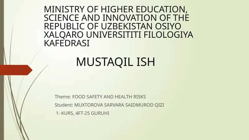FOOD SAFETY AND HEALTH RISKS