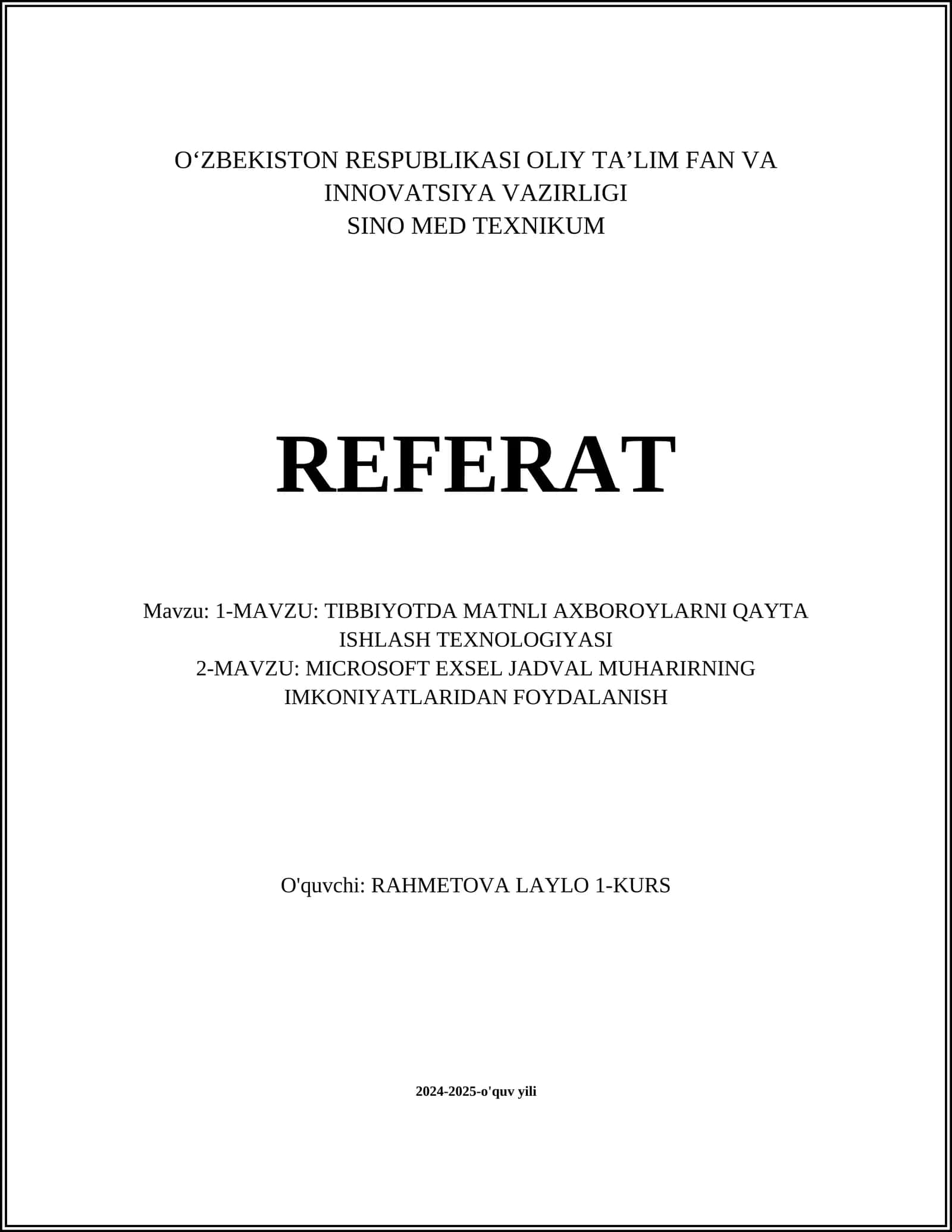 TIBBIYOTDA MATNLI AXBOROYLARNI QAYTA ISHLASH TEXNOLOGIYASI