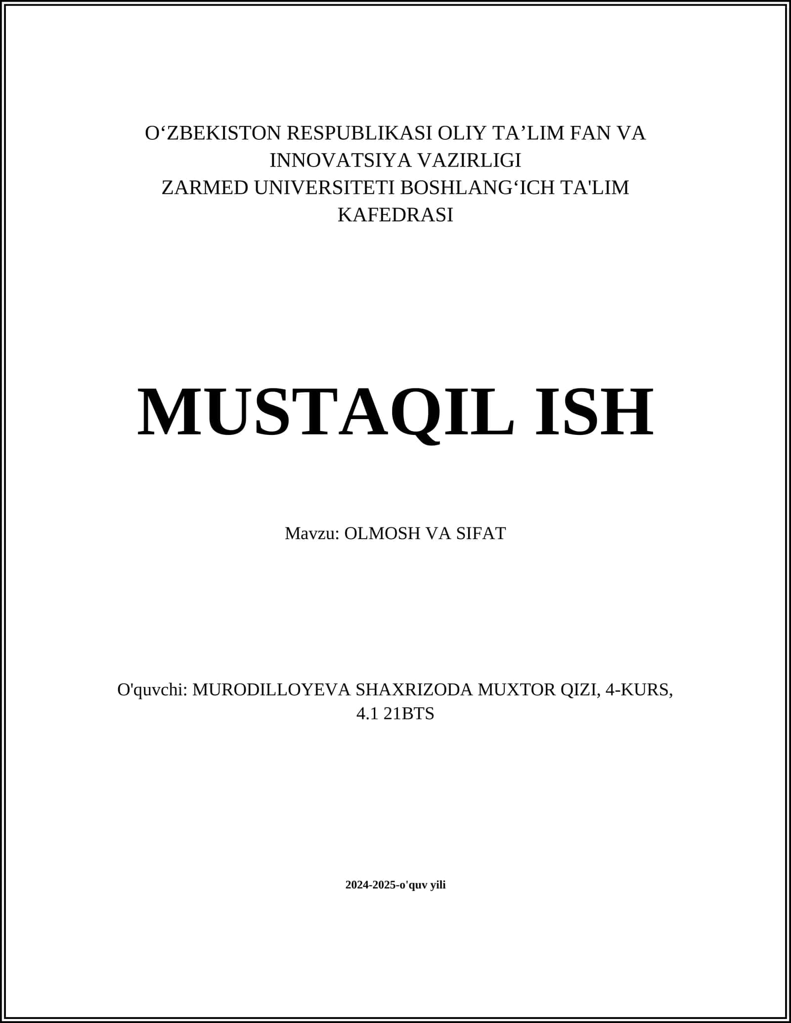 OLMOSH VA SIFAT