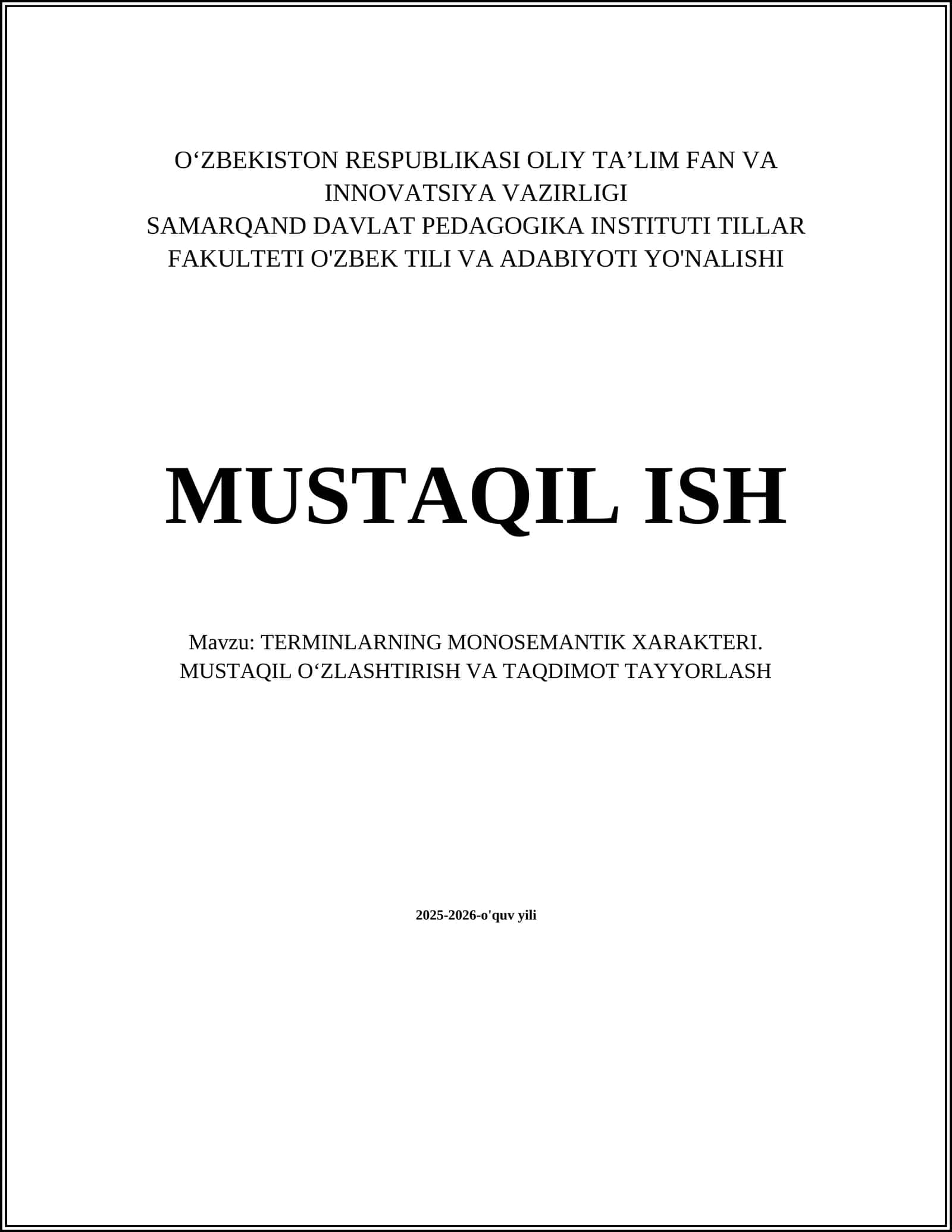 TERMINLARNING MONOSEMANTIK XARAKTERI