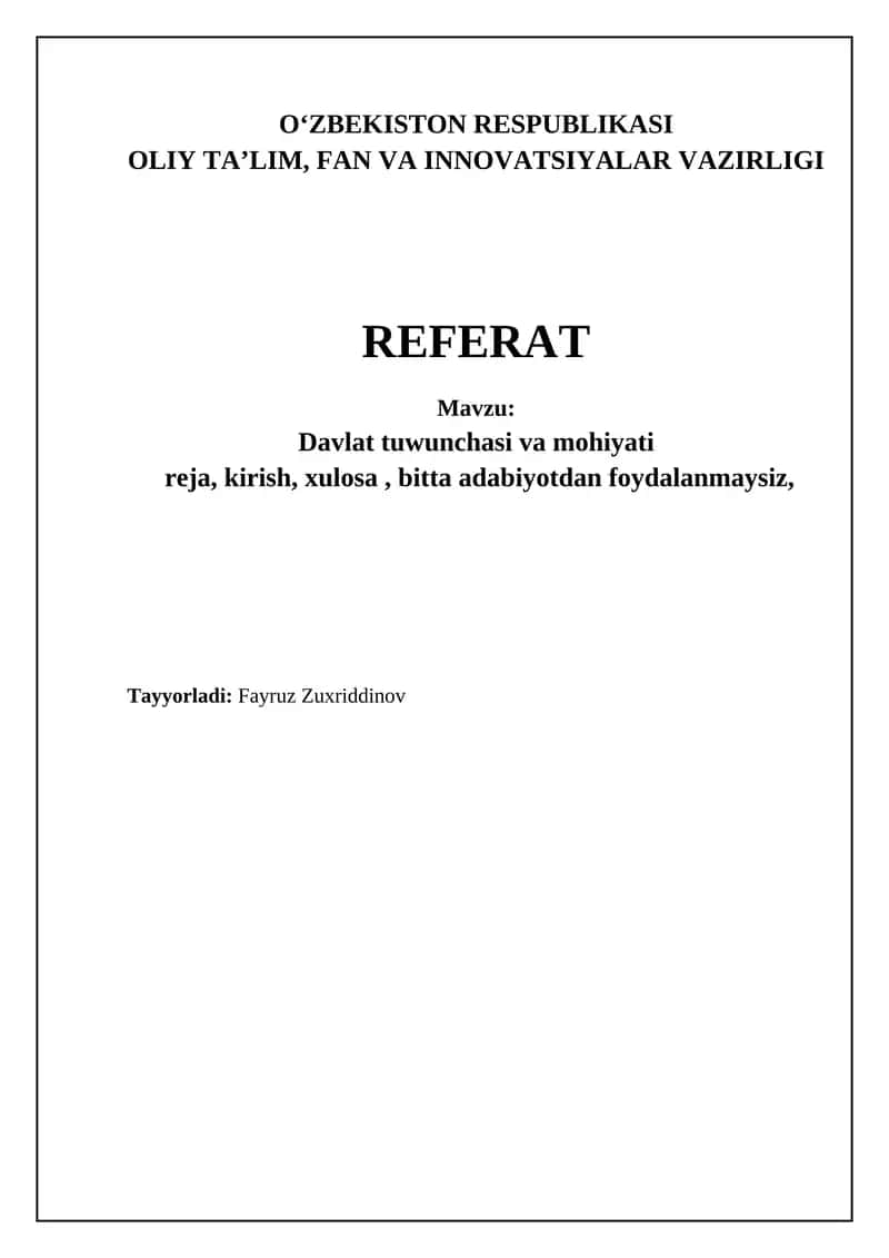 Davlat tuwunchasi va mohiyati