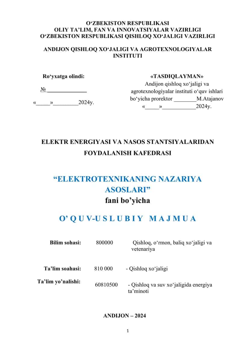 Elektroteknikaning Nazariya Asoslari