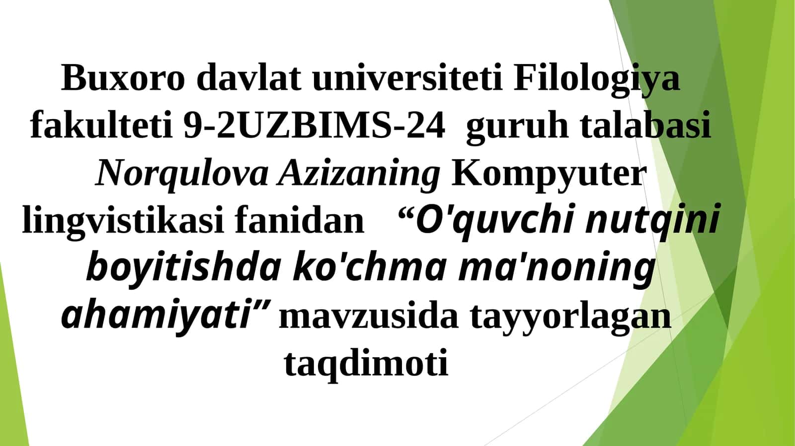 O'quvchi nutqini boyitishda ko'chma ma'noning ahamiyati