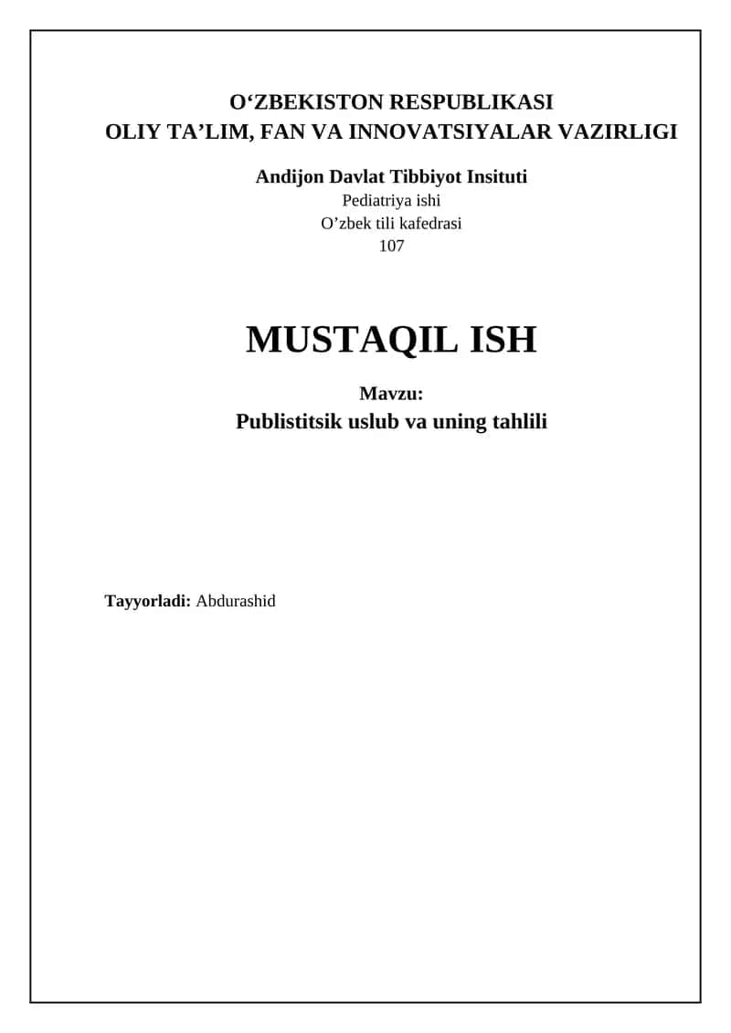 Publistitsik uslub va uning tahlili