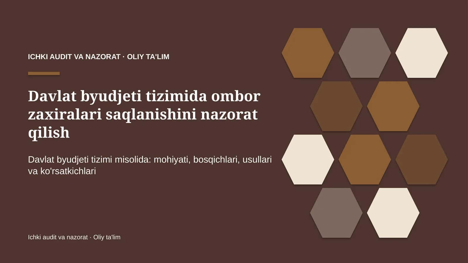 Davlat byudjeti tizimida ombor zaxiralari saqlanishini nazorat qilish