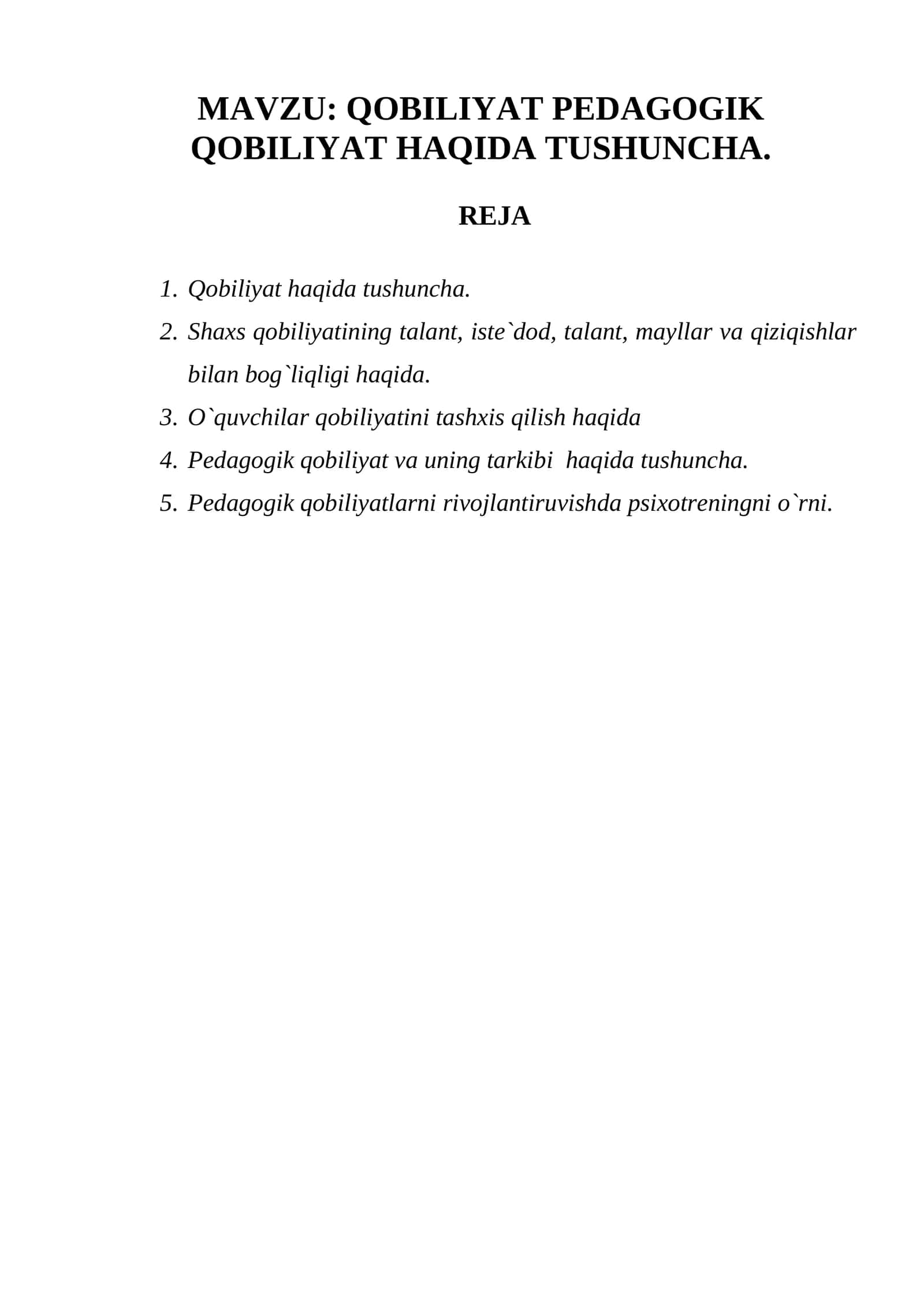Qobiliyat PEDAGOGIK qOBILIYaT HAqIDA TUShUNChA