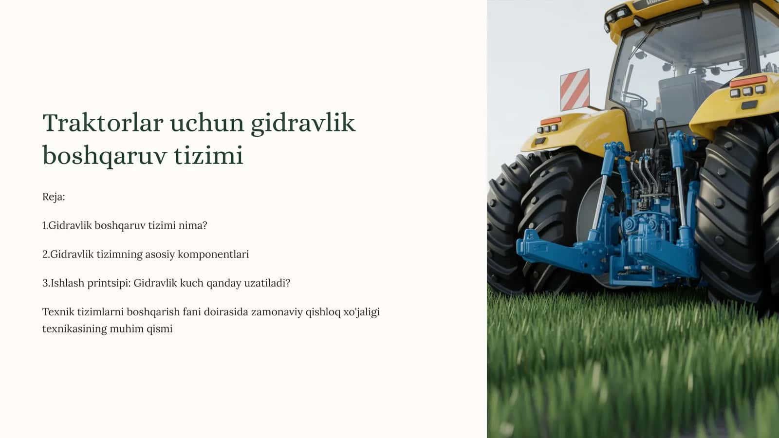Traktorlar uchun gidravlik boshqaruv tizimi