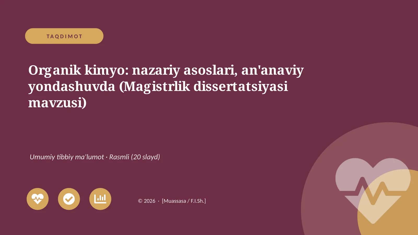 Organik kimyo: nazariy asoslari, an'anaviy yondashuvda (Magistrlik dissertatsiyasi mavzusi)
