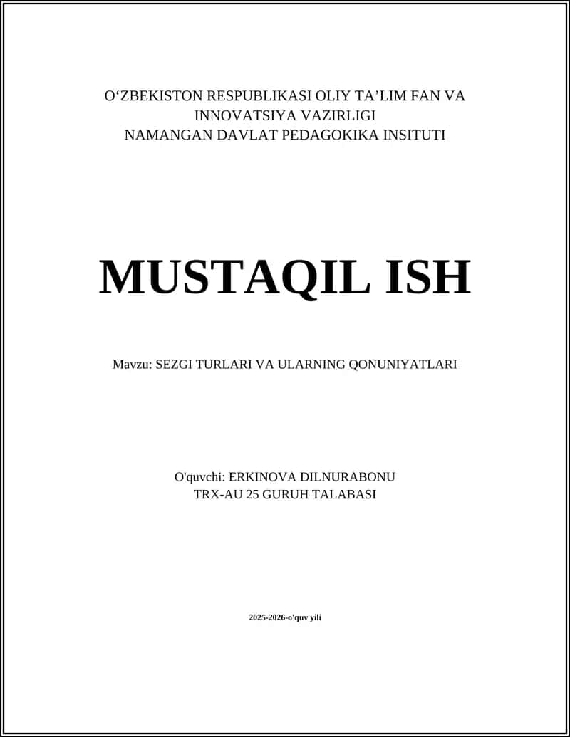 SEZGI TURLARI VA ULARNING QONUNIYATLARI