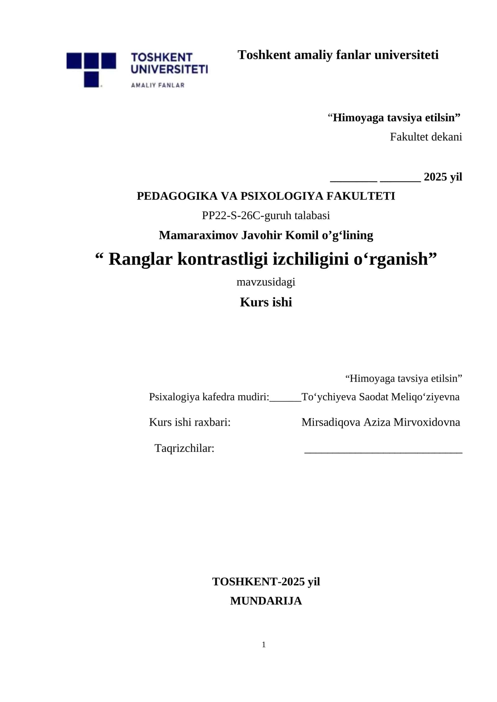 Ranglar kontrastligi izchiligini o‘rganish