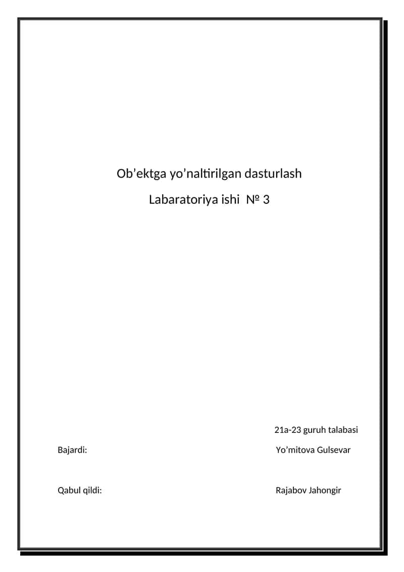 Ob’ektga yo’naltirilgan dasturlash