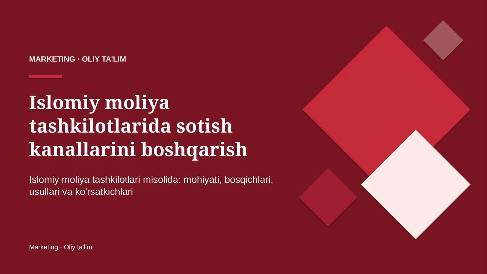 Islomiy moliya tashkilotlarida sotish kanallarini boshqarish