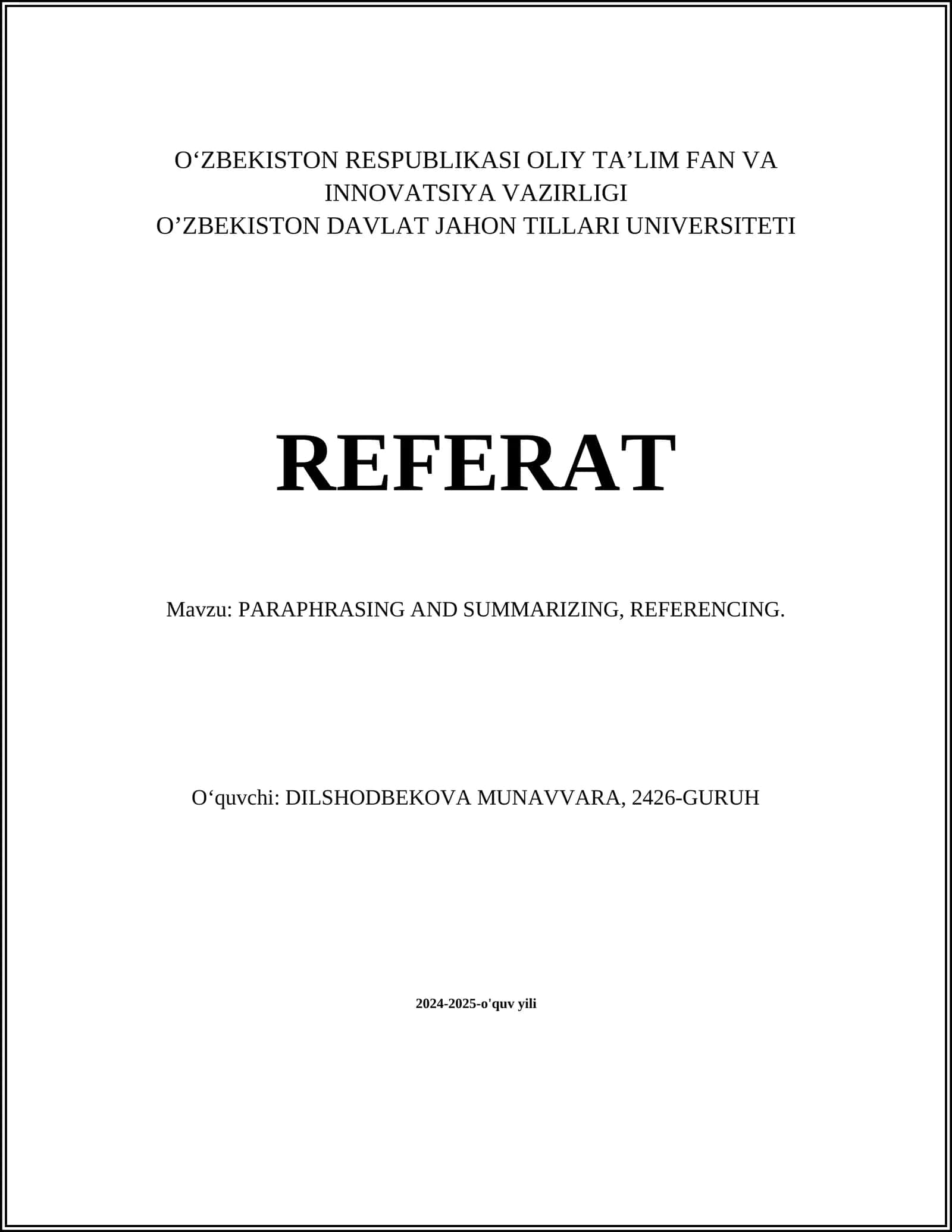 PARAPHRASING AND SUMMARIZING, REFERENCING