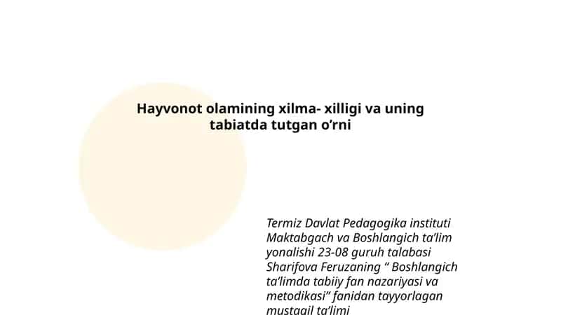 Boshlangich ta'limda tabiiy fan nazariyasi va metodikasi