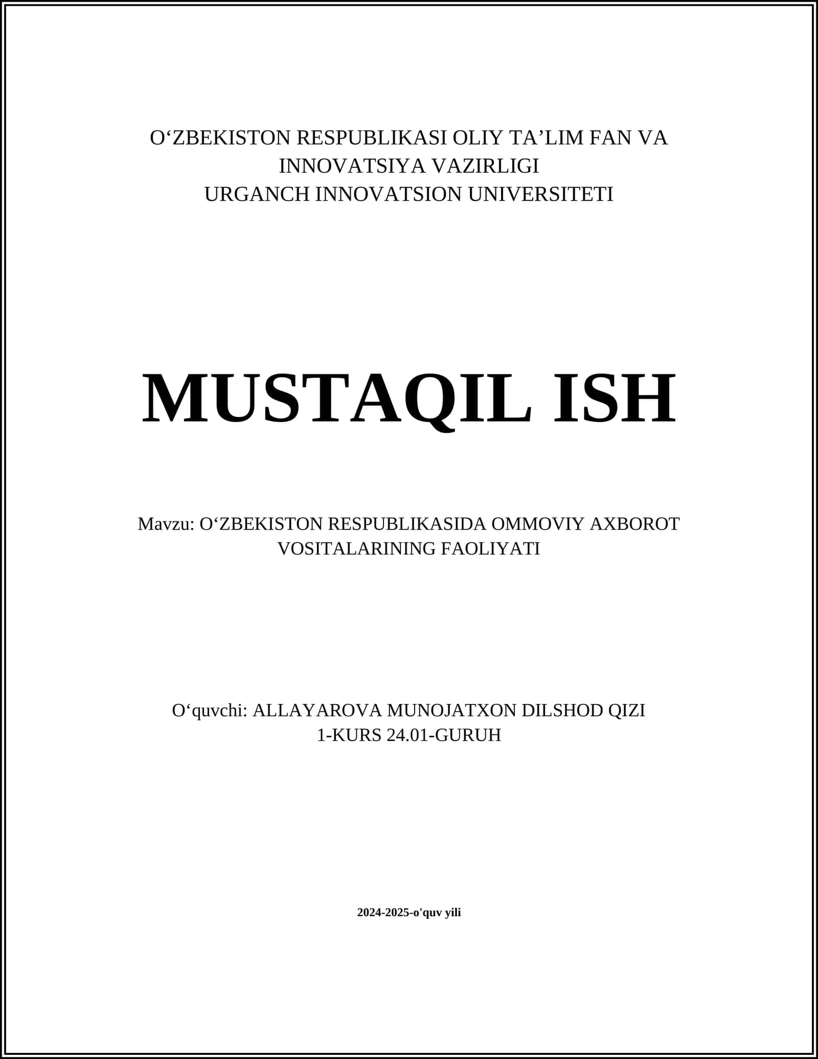 Ommaviy axborot vositalarining huquqiy maqomi
