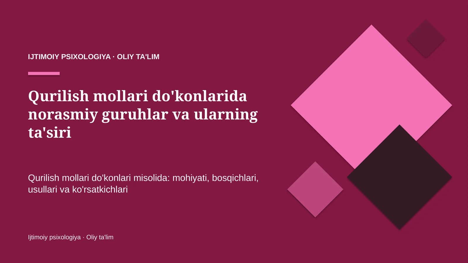 Qurilish mollari do'konlarida norasmiy guruhlar va ularning ta'siri