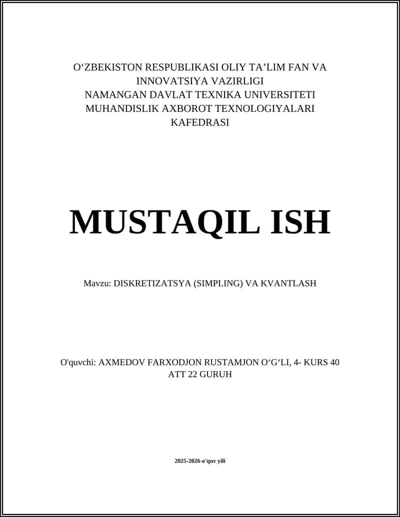 DISKRETIZATSYA (SIMPLING) VA KVANTLASH