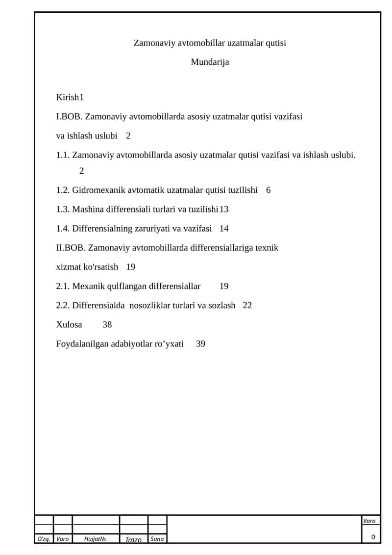 Zamonaviy avtomobillar uzatmalar qutisi