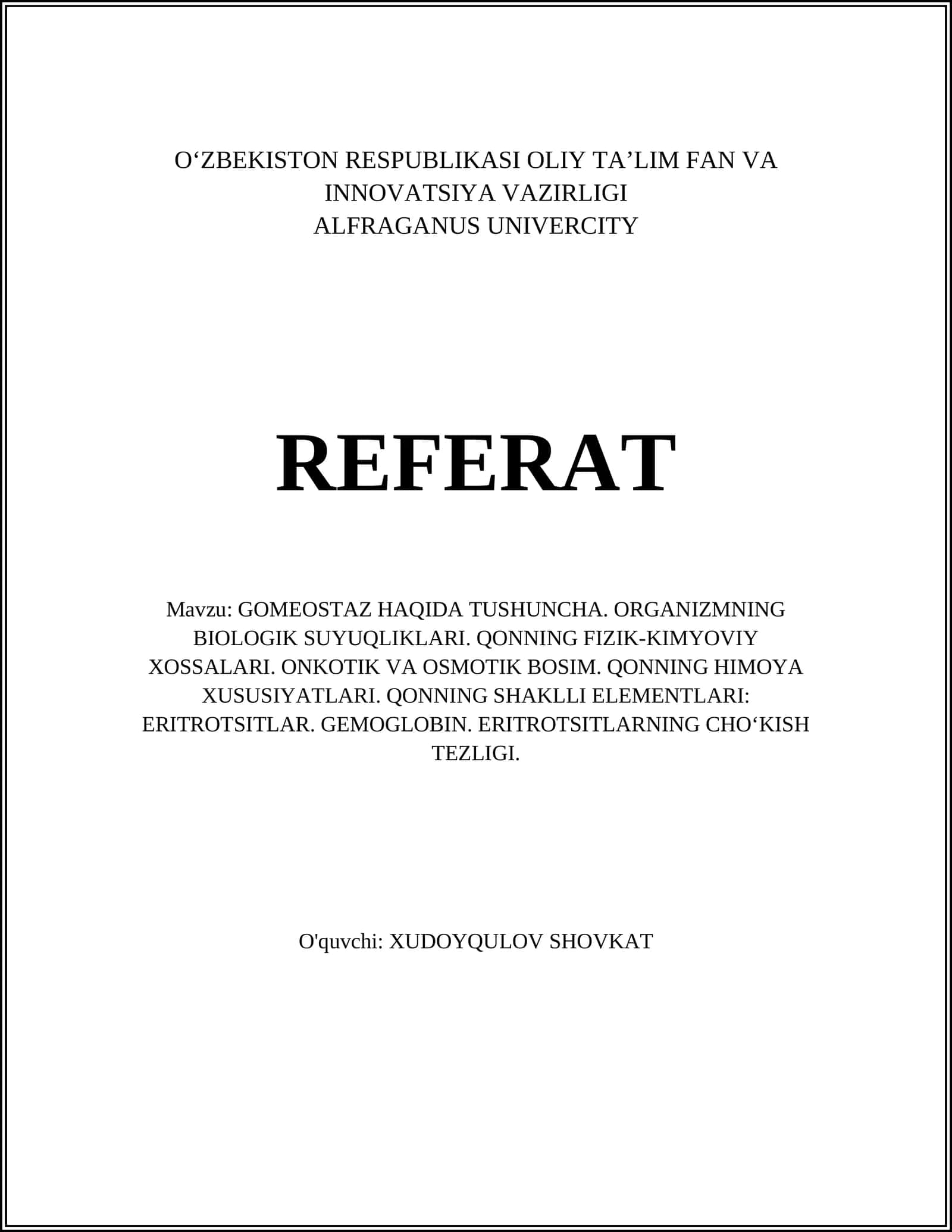 GOMEOSTAZ HAQIDA TUSHUNCHA
