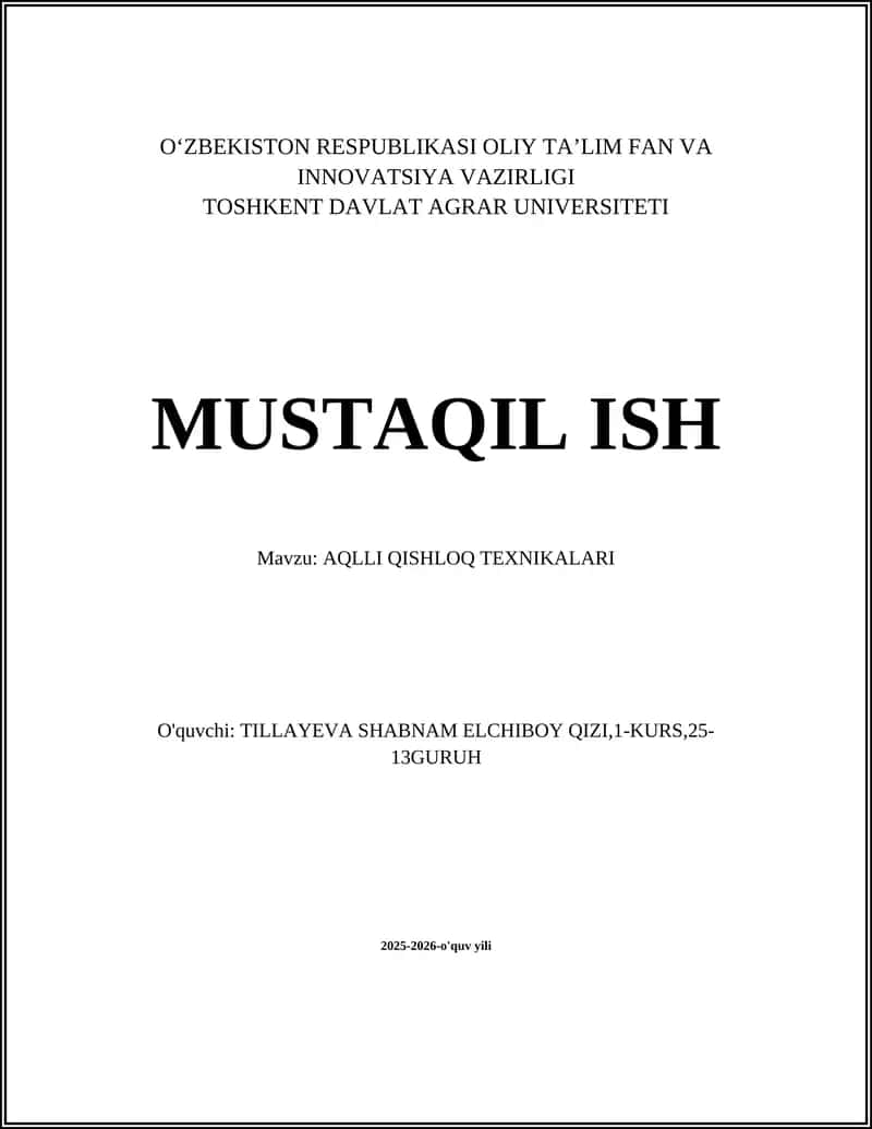 AQLLI QISHLOQ TEXNIKALARI