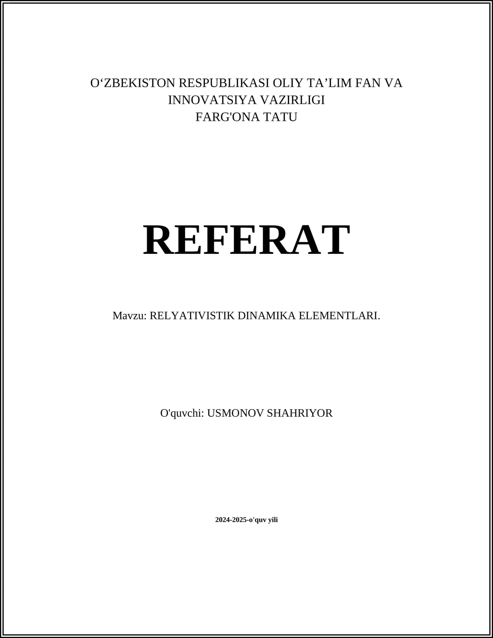 RELYATIVISTIK DINAMIKA ELEMENTLARI