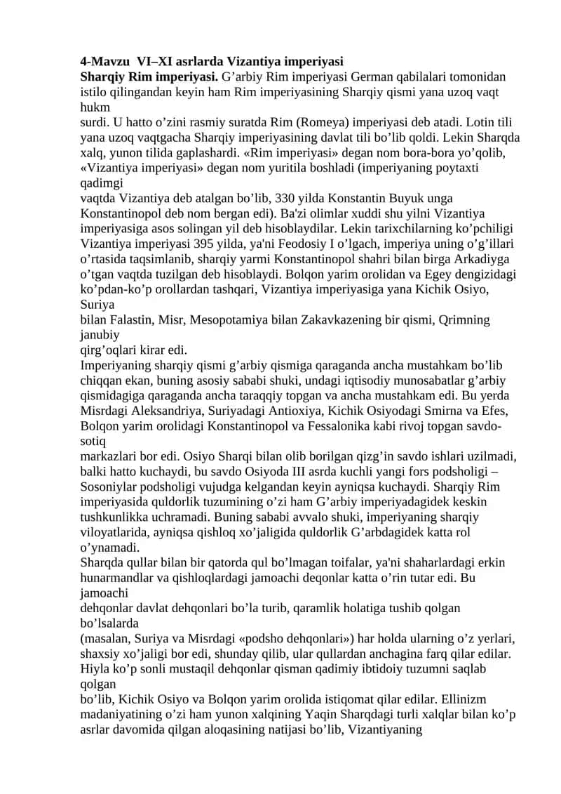VI–XI asrlarda Vizantiya impеriyasi