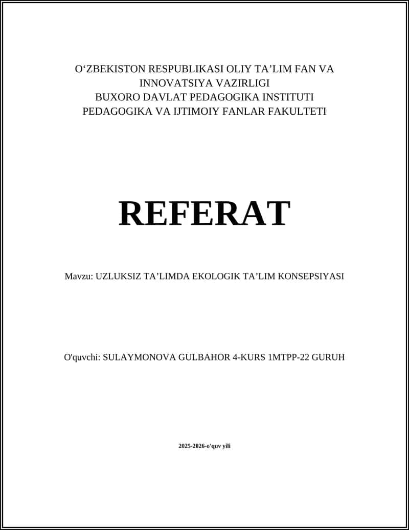 Uzluksiz ta'limda ekologik ta'lim konsepsiyasi