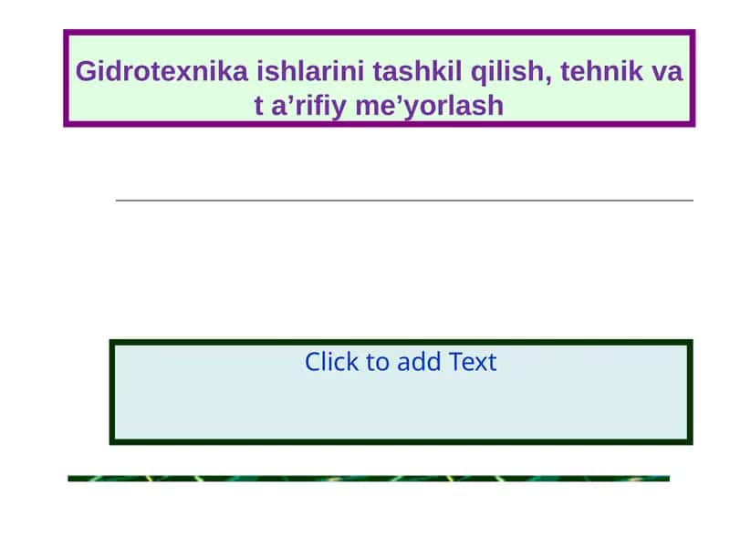 Gidrotexnika ishlarini tashkil qilish, tehnik va t a’rifiy me’yorlash