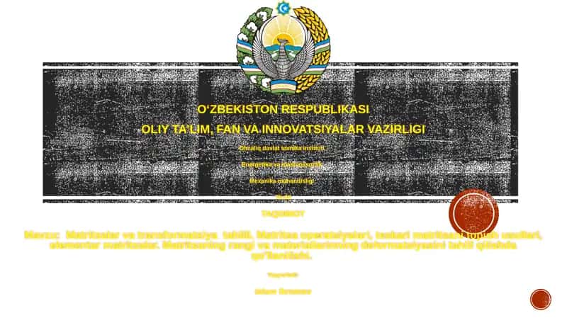 Matritsalar va transformatsiya tahlili