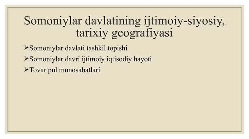 Somoniylardavlatining ijtimoiy-siyosiy, tarixiy geografiyasi