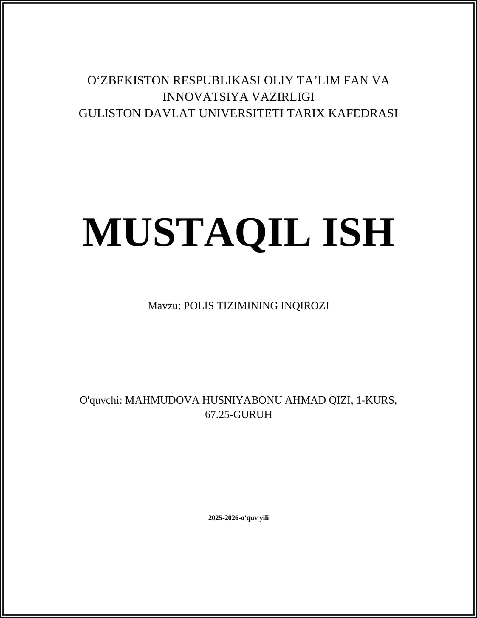 Polis Tizimining Inqirozi
