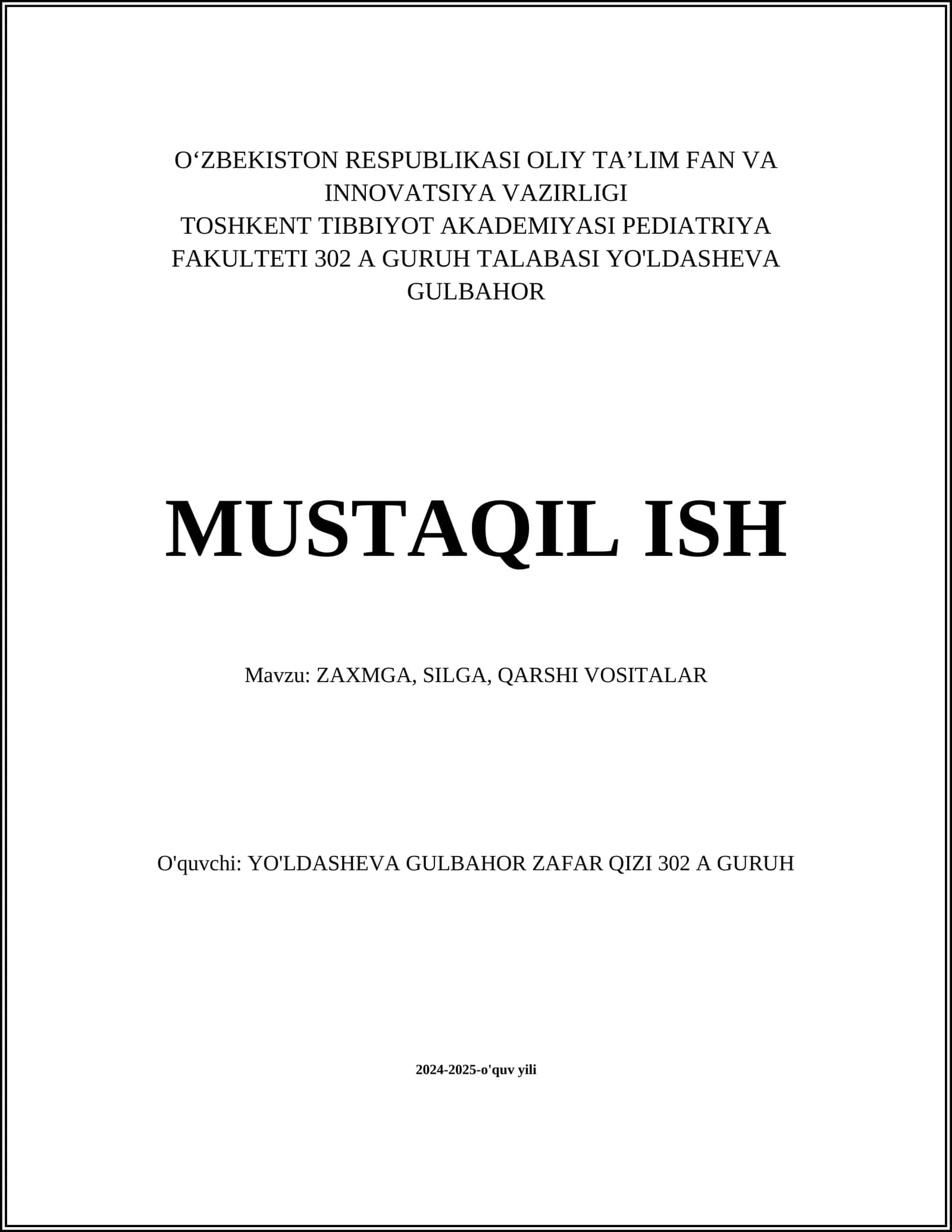 ZAXMGA, SILGA, QARSHI VOSITALAR